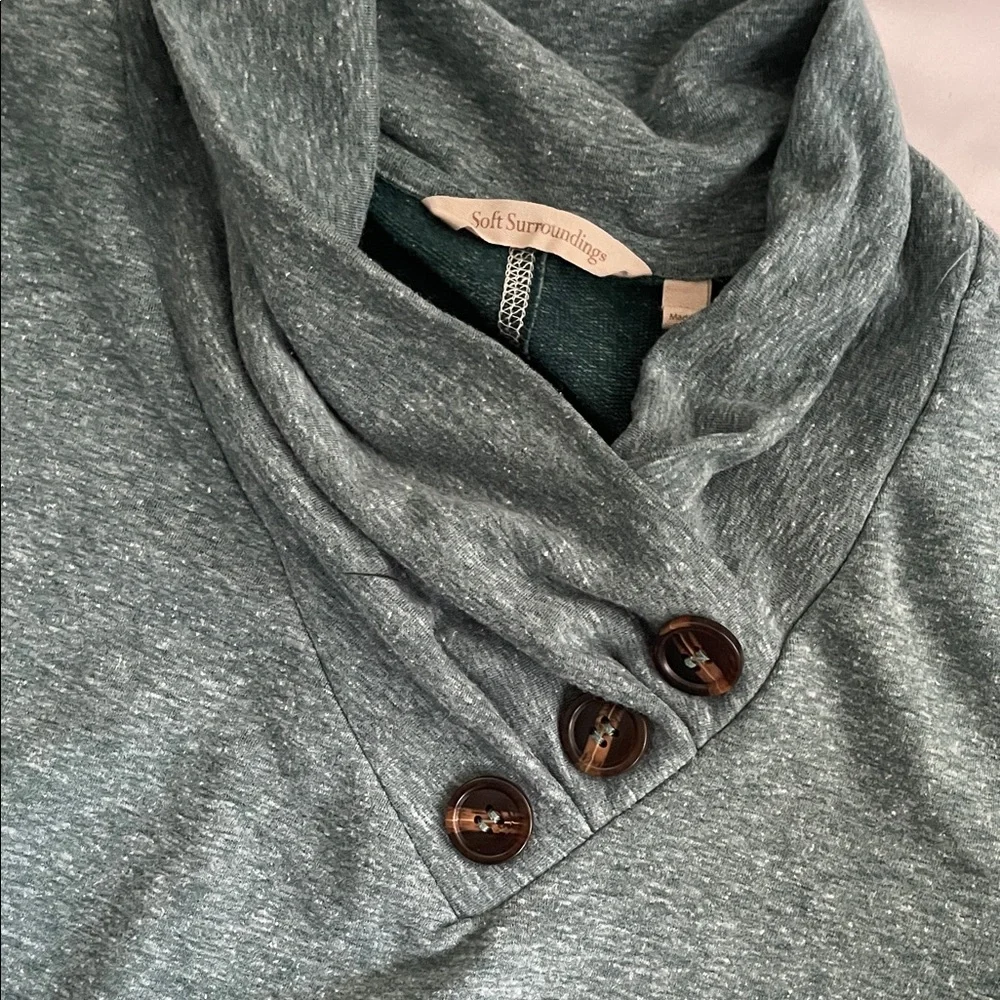 Green Cowl Neck Tunic Sweater with Button Detail - Picture 3 of 4